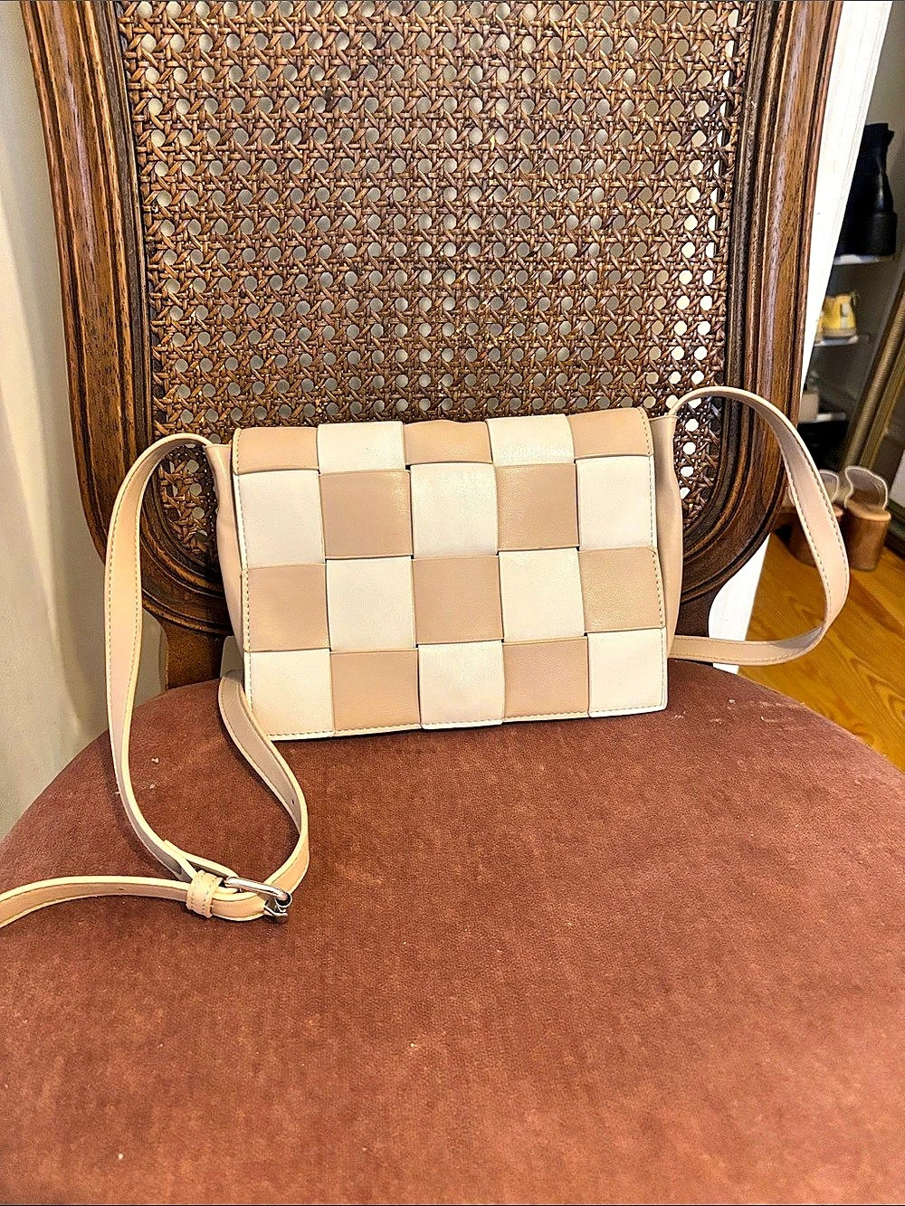 World Market Color Block Crossbody in Cream & Tan